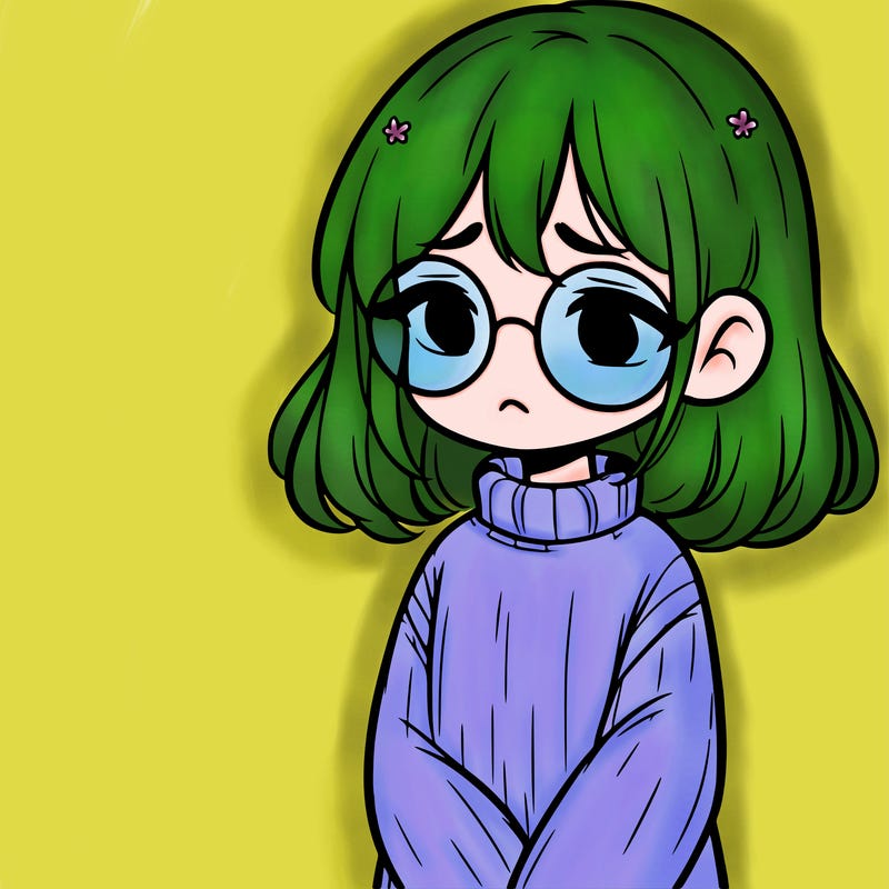 sad girl with glasses in a sweater