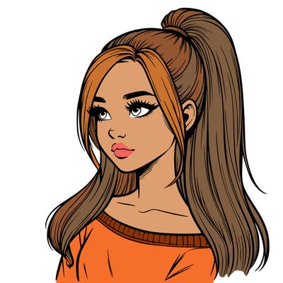 realistic girl with a high ponytail