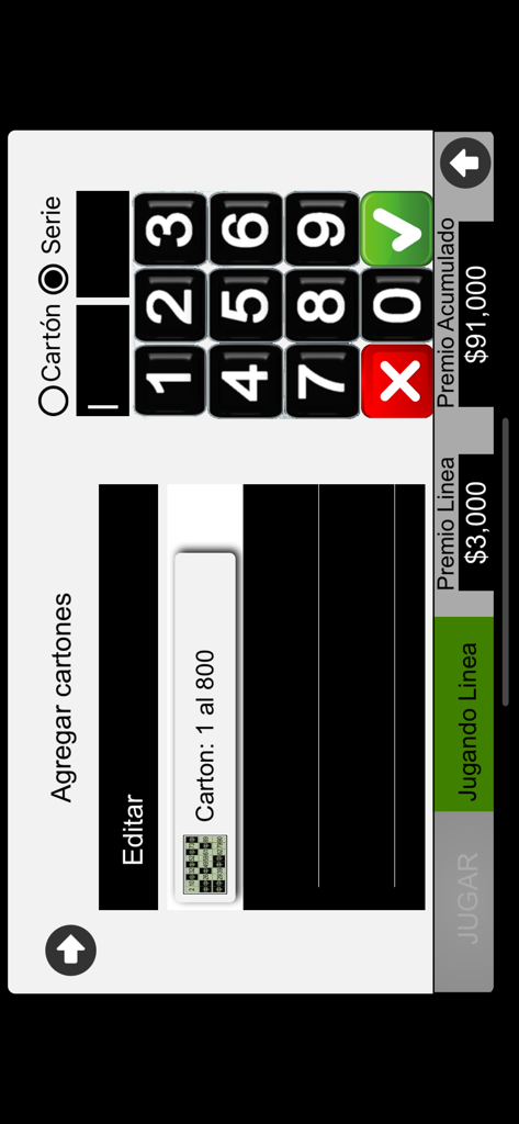 QuickPad - QuickPad interface for adding bingo cards featuring a numeric keypad and prize values
