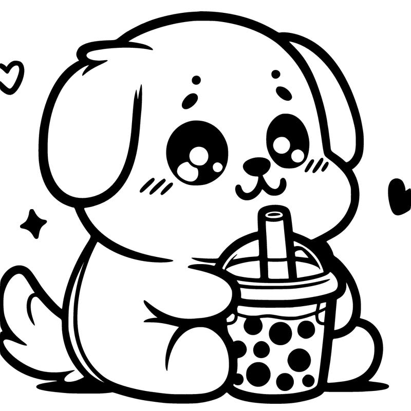 cute dog with boba tea easy