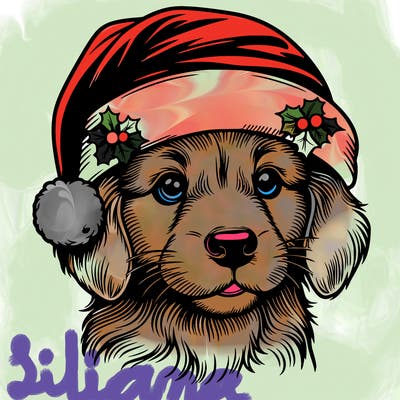 realistic dog wearing a santa hat