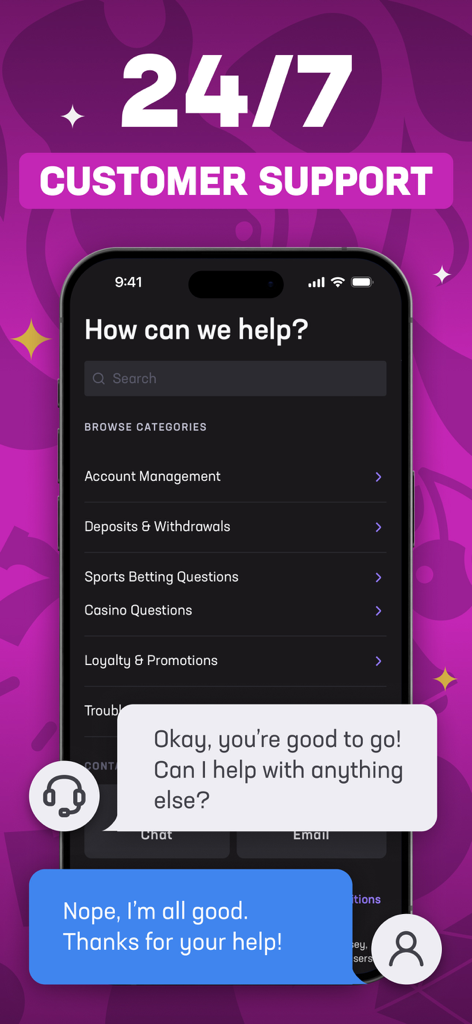 Hard Rock Bet app 24/7 customer support and live chat interface