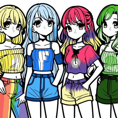 teen manga girls group of 4