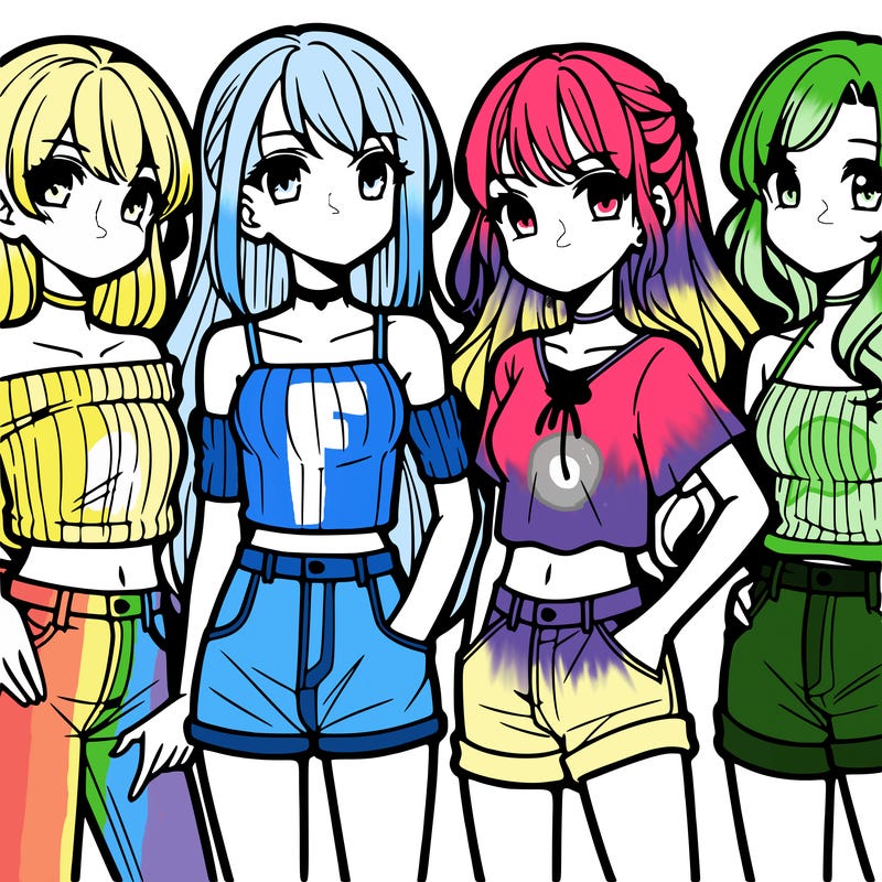 teen manga girls group of 4