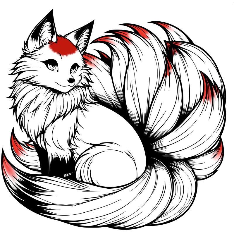 realistic detailed 9 tailed anime fox