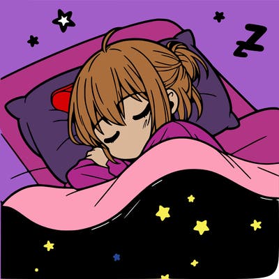 anime girl asleep in bed
