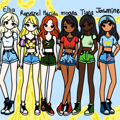 a group of girls wearing crop tops and shorts