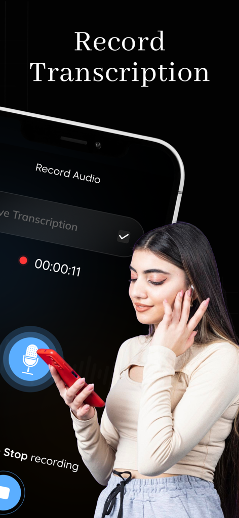 AI Note Taker : Voice Note AI - Frau benutzt die AI Note Taker App, um Sprachnotizen aufzunehmen und zu transkribieren