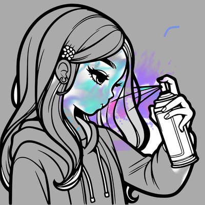 a realistic girl spray painting