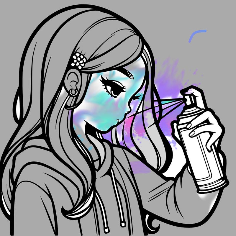 a realistic girl spray painting