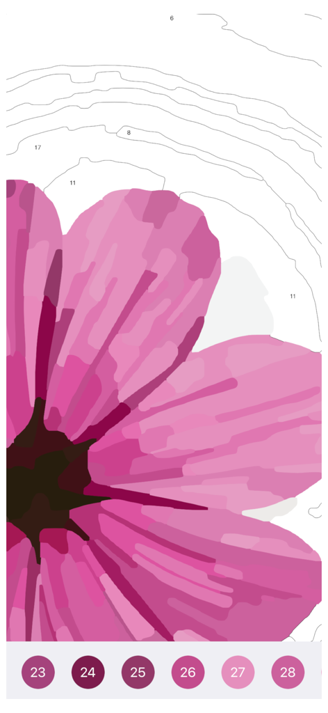 Oil Painting - Color By Number - Close up of a pink flower being colored in an oil painting style app