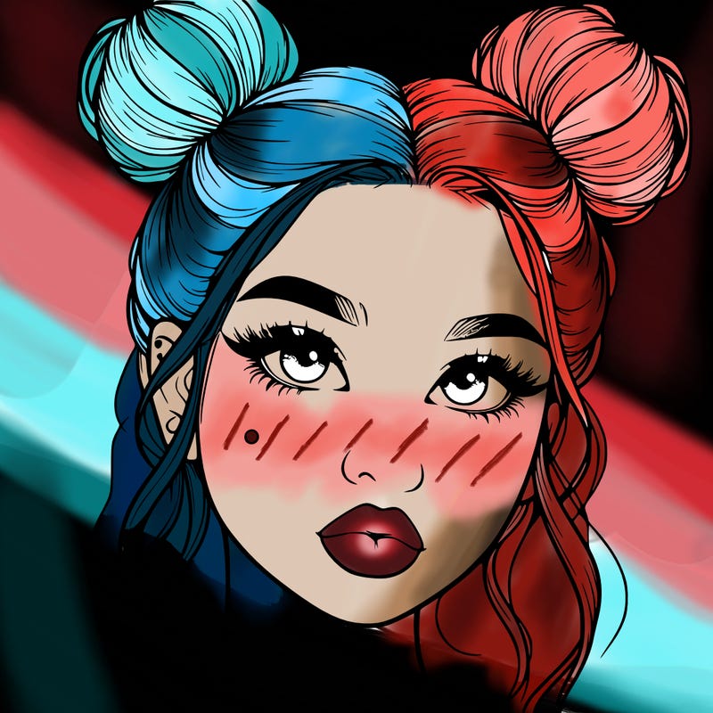 realistic girl with two buns on her hair and lips
