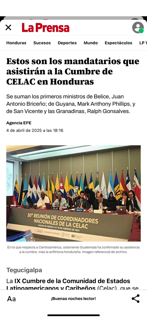 Diario La Prensa Honduras - News article about the CELAC summit in Honduras on the La Prensa app
