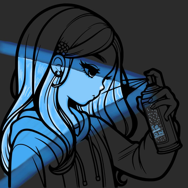 a realistic girl spray painting