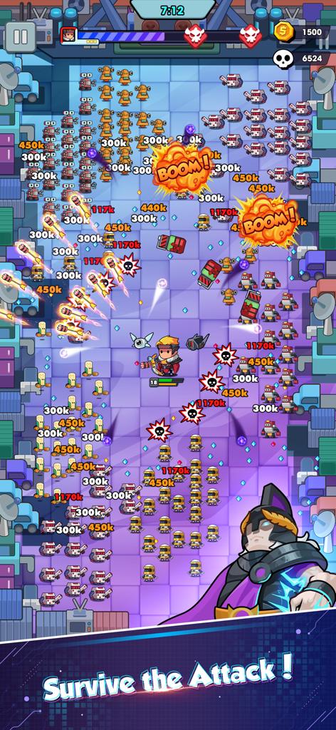 Jugabilidad llena de acción de Hero Survival IO 2 con un héroe luchando contra oleadas de robots con espectaculares explosiones