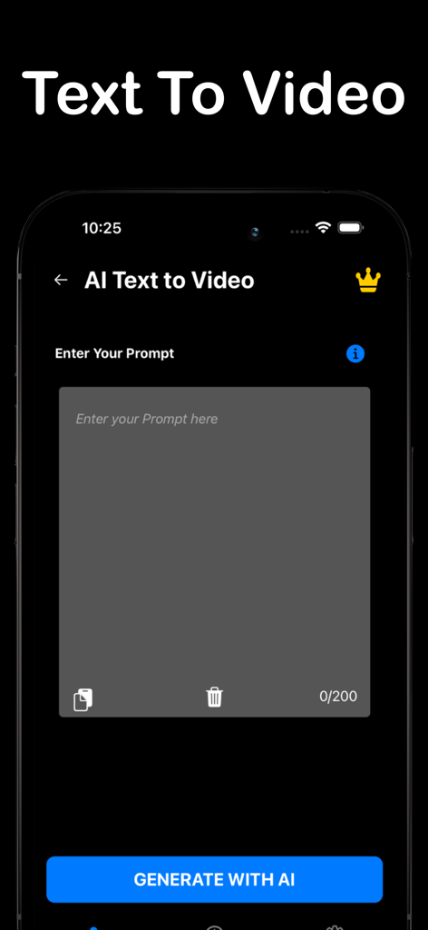 Video AI: Photo to Video Maker - Video AIアプリのテキストプロンプトからAI動画を生成するためのインターフェイス