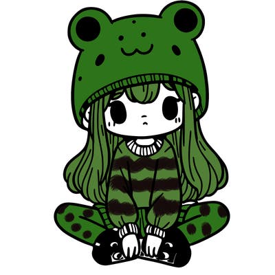 a girl wearing a frog hat and some frog socks