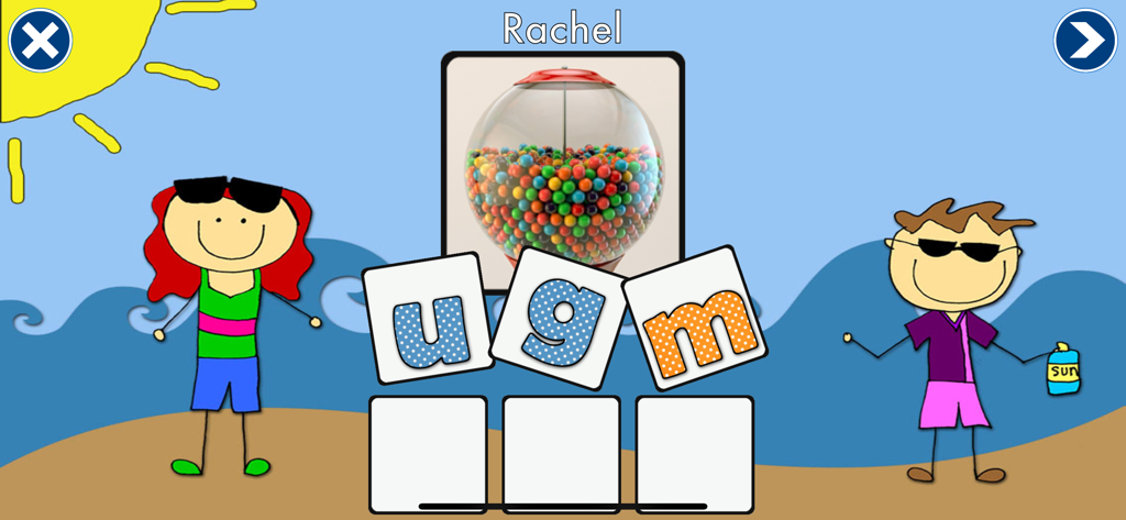 Sound It Out - Interactive phonics screen where children spell the word gum using letter tiles