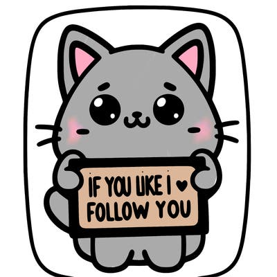 a cute cat holding a sign saying if you like i will follow you
