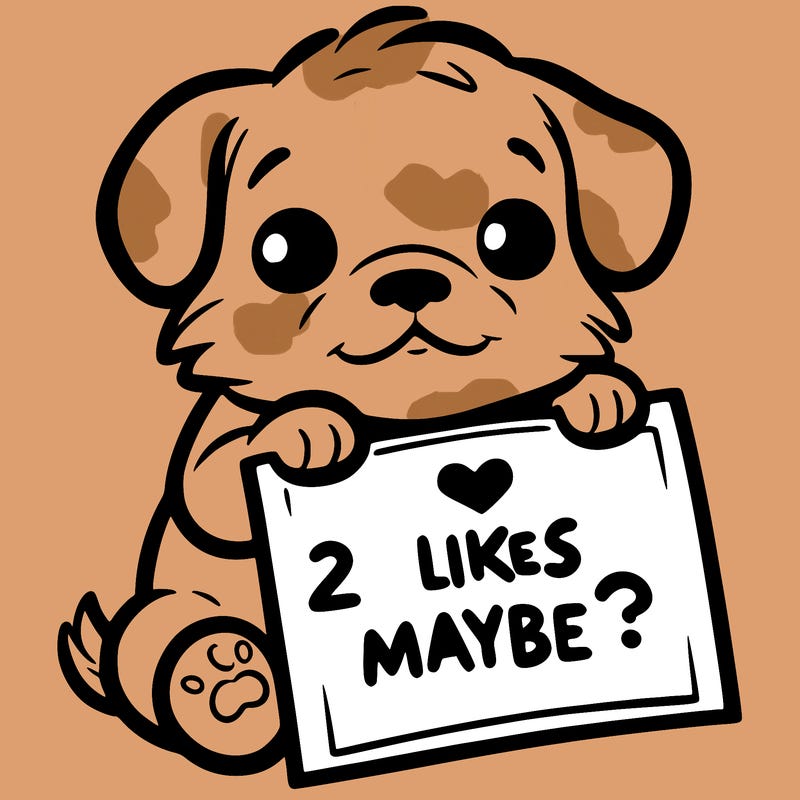 a puppy holding a sign that says 2 likes maybe?