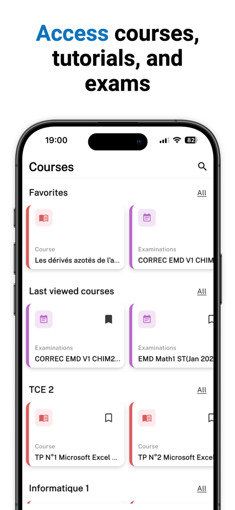 E-Studying – Study in Algeria - E-Studying app interface showing organized university courses and examinations for Algerian students