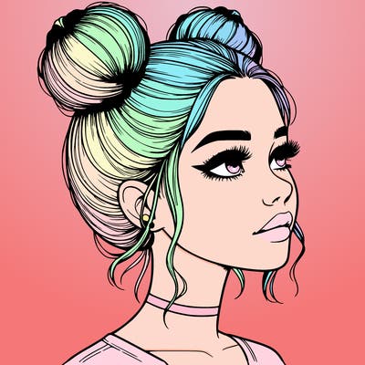 realistic girl with buns on the top of her head