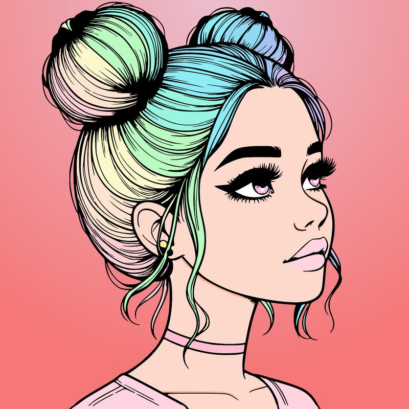 realistic girl with buns on the top of her head