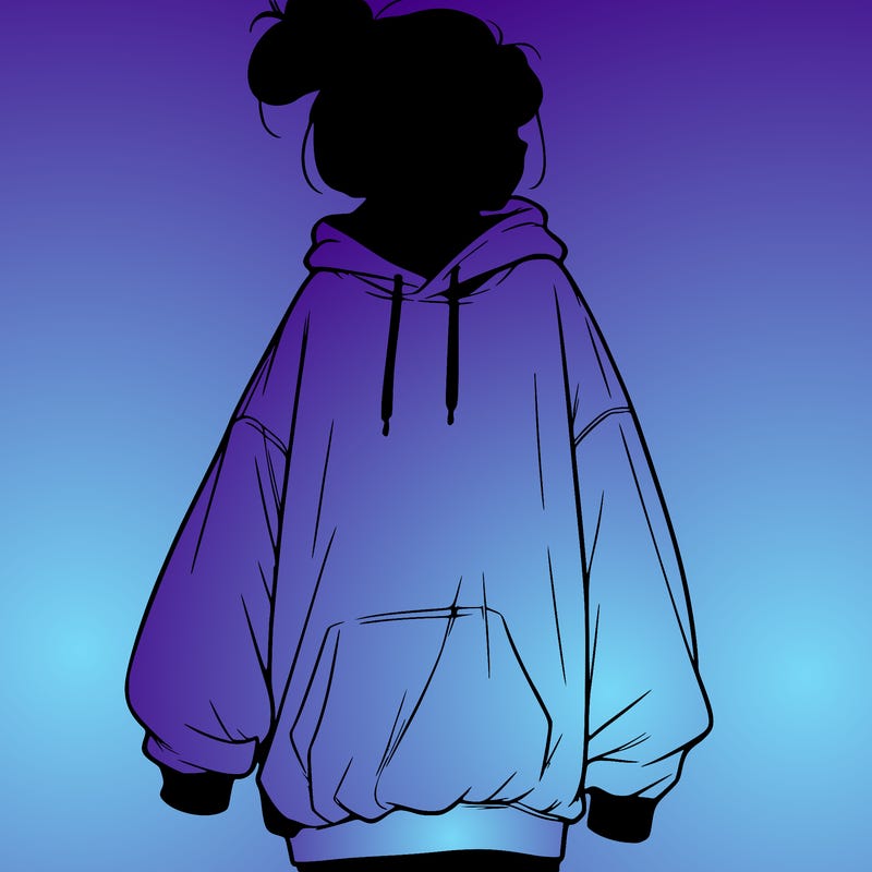 realistic girl with a oversized sweatshirt on and a bun