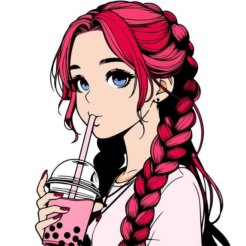 realistic girl with braided hair drinking boba