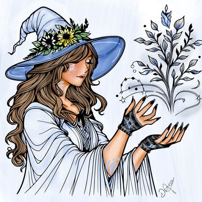 realistic women sorcerer using magic