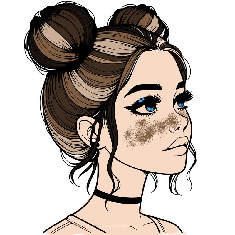 realistic girl with buns on the top of her head
