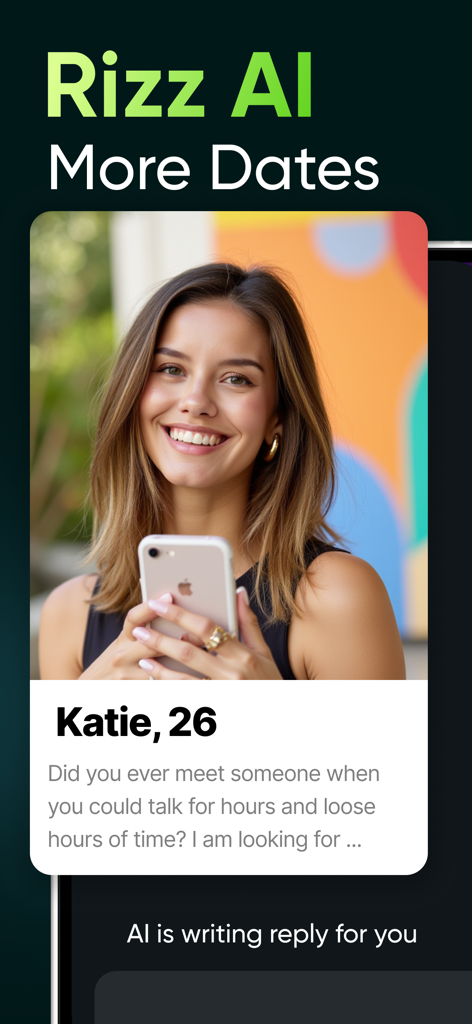 Bernard AI app interface showing Rizz AI feature generating a response for a dating profile