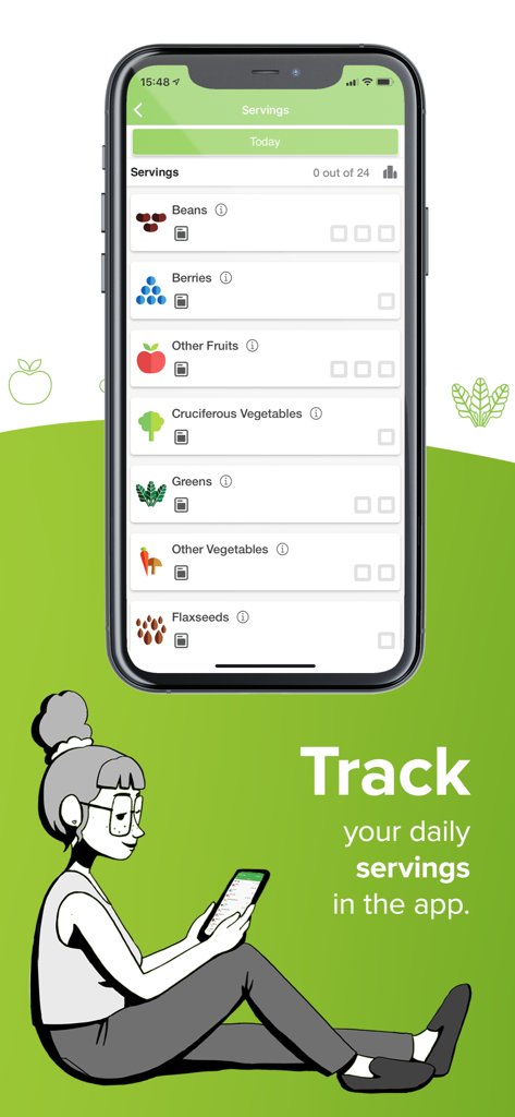 Dr. Greger’s Daily Dozen - A screenshot of Dr. Greger’s Daily Dozen app showing the servings checklist for plant-based foods.