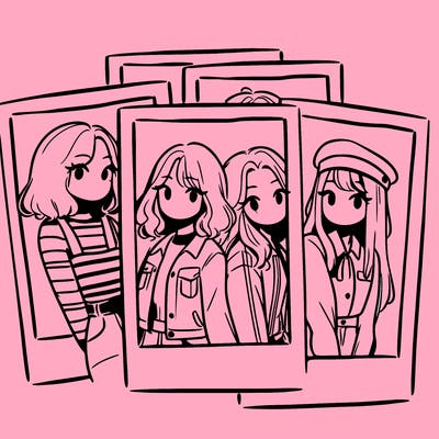 polaroid photo of 4 girls