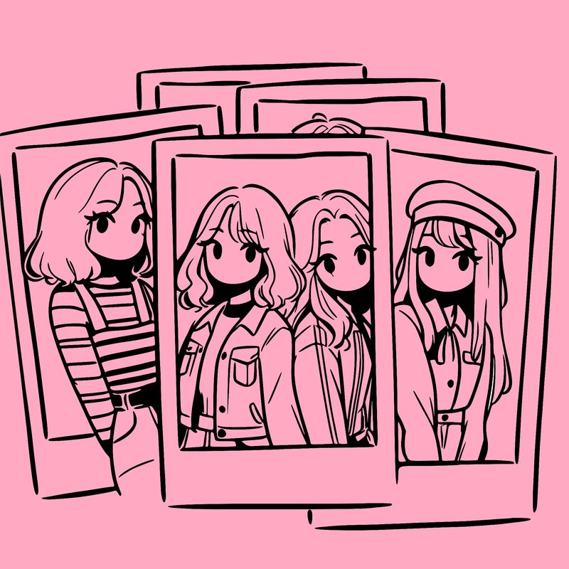 polaroid photo of 4 girls