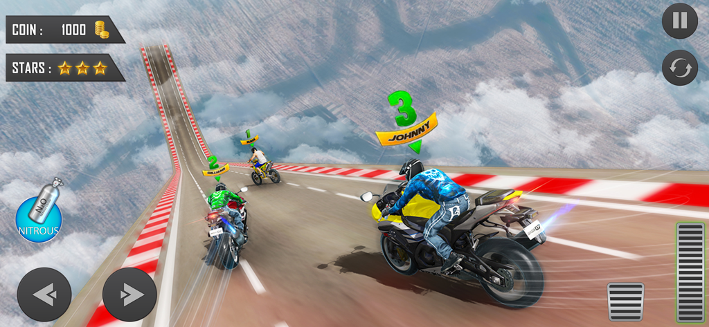 Xtreme MotorBikes Racing Games - High-speed motorbike racing on a mega ramp track in the sky.