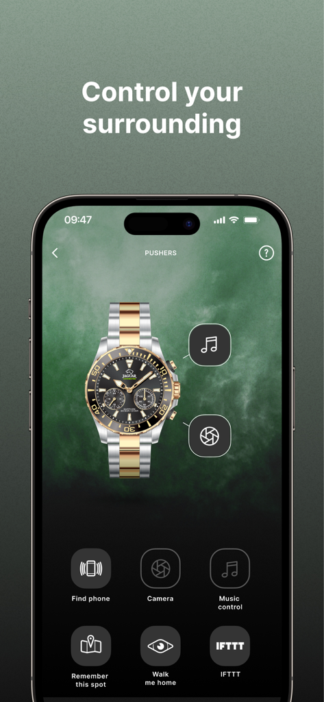 Jaguar Connected - Jaguar Connected app interface for assigning custom actions to hybrid watch buttons
