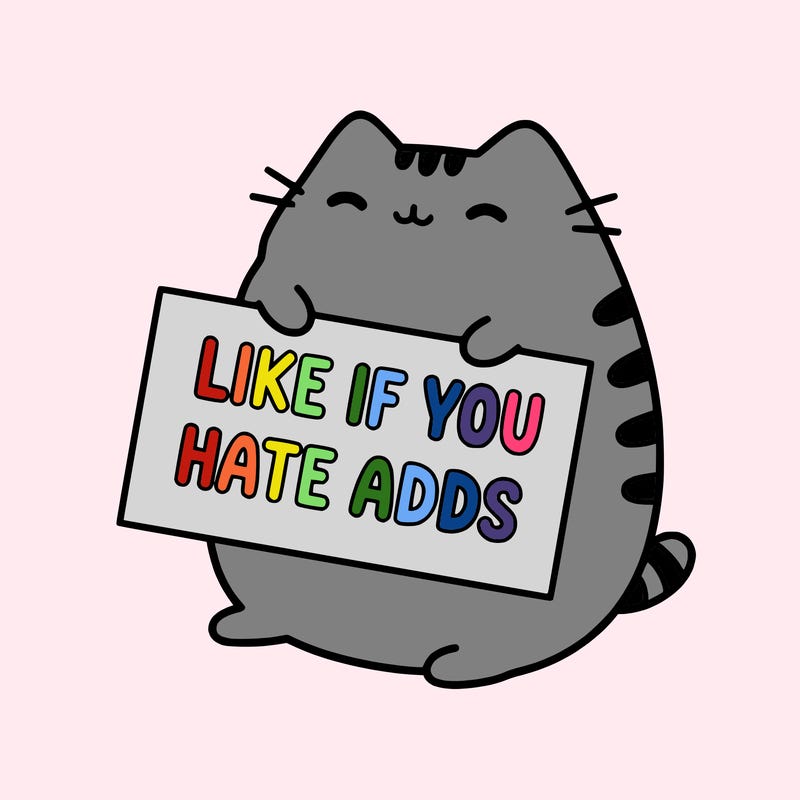 a kawii pusheen cat holding a sign that says like if you hate adds