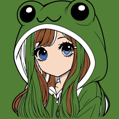 a pretty girl wearing a frog hoodie portrait with long hair