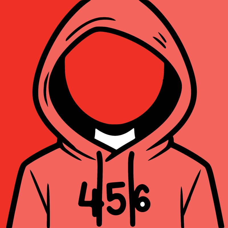 a person with non face waering a hoodie with a 456 symbol