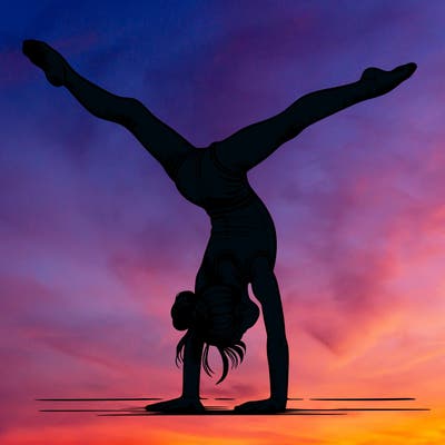realistic gymnastic hand stand girl in four splits