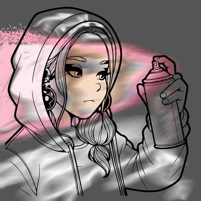 a realistic girl, spray painting