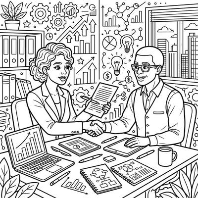 Celebrate the spirit of partnership and enterprise with this engaging coloring page. Designed with seniors in mind, it offers clear lines and meaningful details for a relaxing and inspiring creative session.