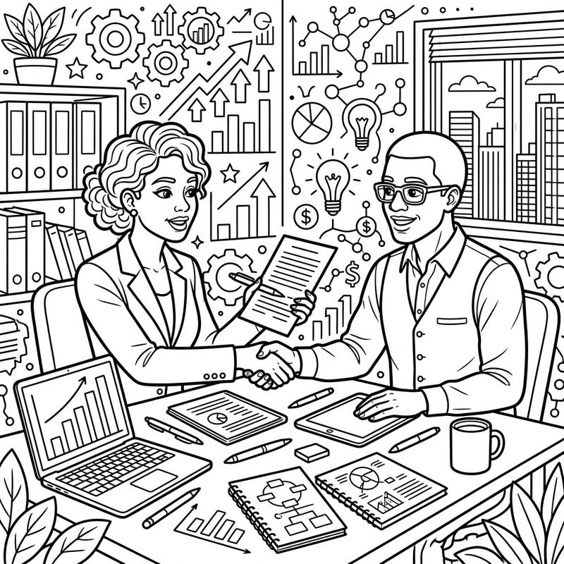 Celebrate the spirit of partnership and enterprise with this engaging coloring page. Designed with seniors in mind, it offers clear lines and meaningful details for a relaxing and inspiring creative session.