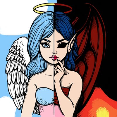 realistic angel half demon