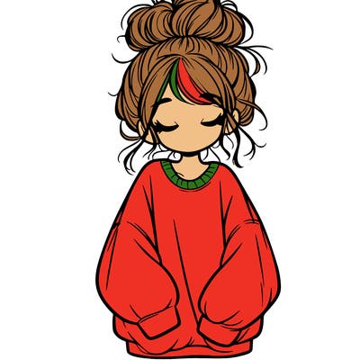 girl with baggy sweatshirt and messy bun