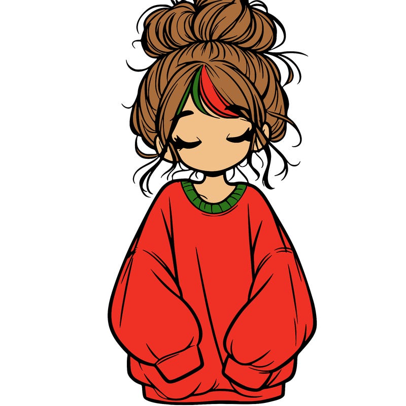 girl with baggy sweatshirt and messy bun