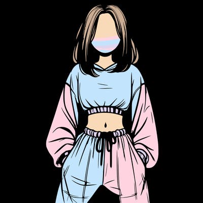 realistic girl faceless with baggy pants and a crop top