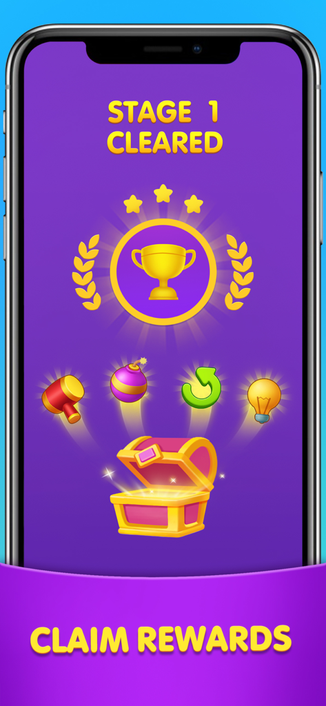 Number Match: Ten Crush Puzzle - Stage cleared screen with trophy and game rewards in Number Match