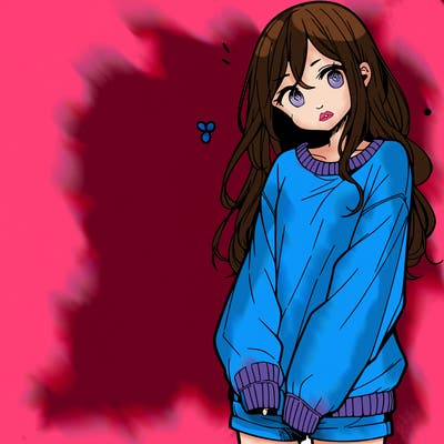 manga teen girl  in a sweater and baggy pants